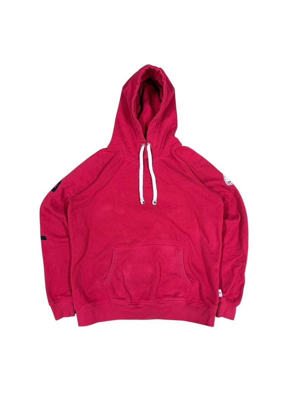 Canadiana Mens Red‎ Fleece Hoodie Sweatshirt Size Large Gorpcore Vibe